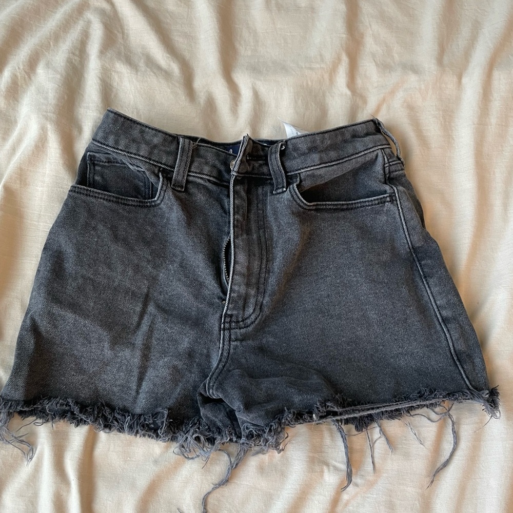 Hollister Black Jean Shorts with Frayed Hem